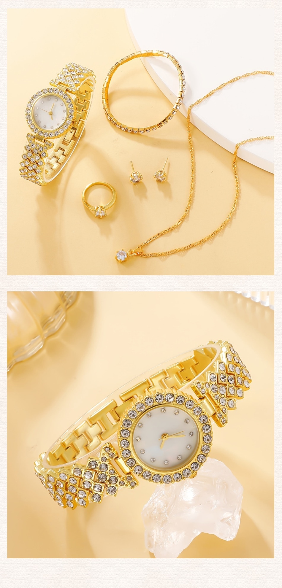 biggersourcing-_Fashion_6PCS Set Luxury Watch Women Ring Necklace Earring Rhinestone Fashion Wristwatch Casual Ladies Watches Bracelet Set Clock_Provide you to purchase, logistics, monitoring, inspection, factories and other service providers in China_First1Open