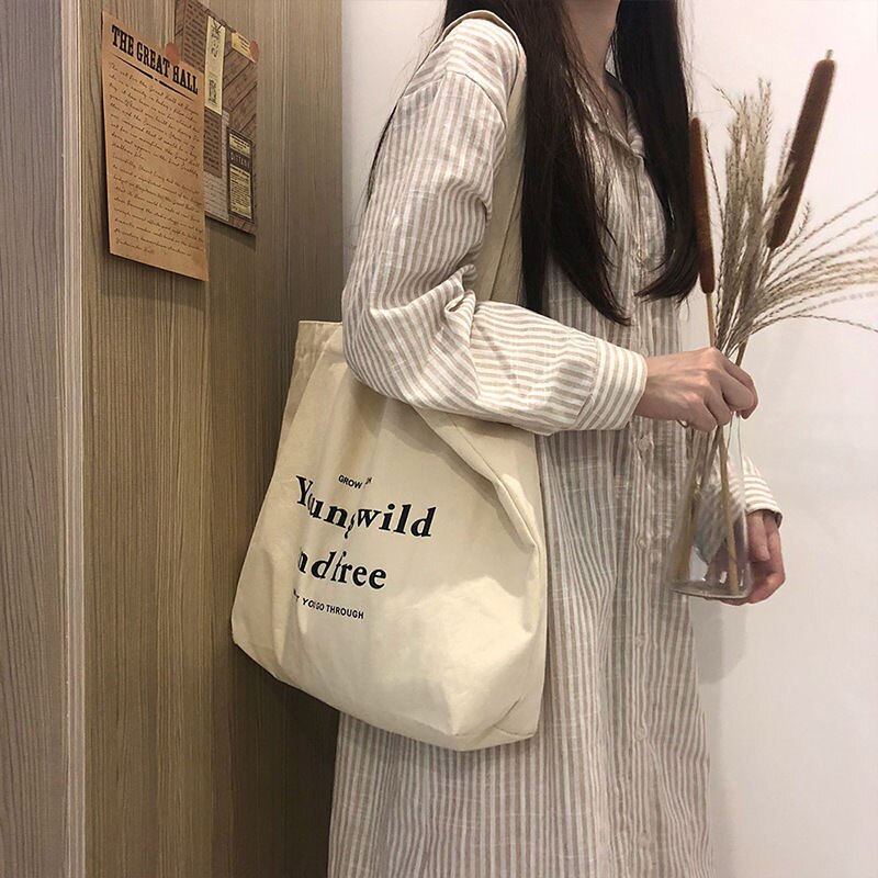 Casual Large Capacity Shoulder Bags Shopper Canvas Letter Fashion Harajuku Zipper Print Ulzzang Handbags Cheap Women